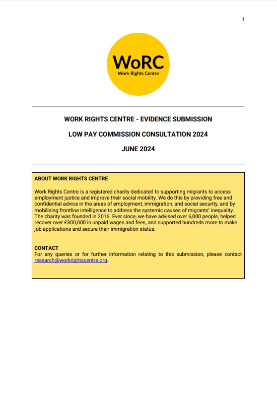 Cover Of Evidence To Low Pay Commission