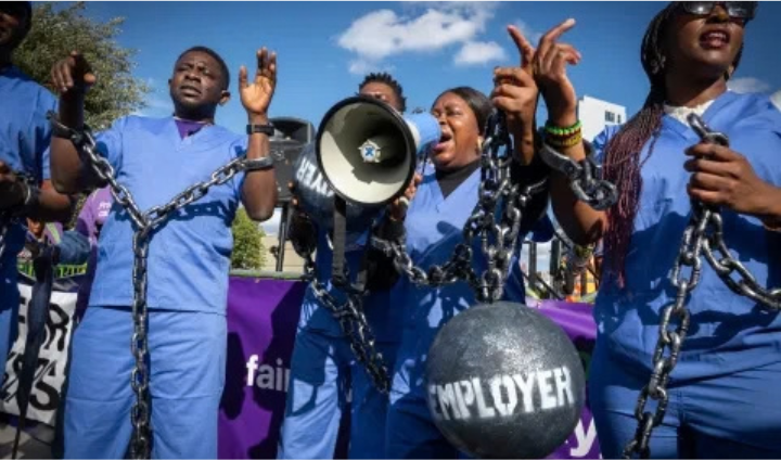 Migrant workers protesting